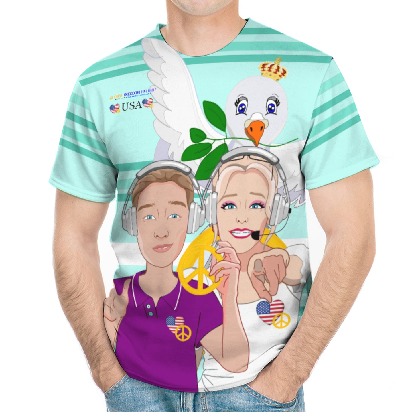 Men´s T-shirt  GLOBAL FREEDOM UNITED© Couple USA Wight American  Light Green