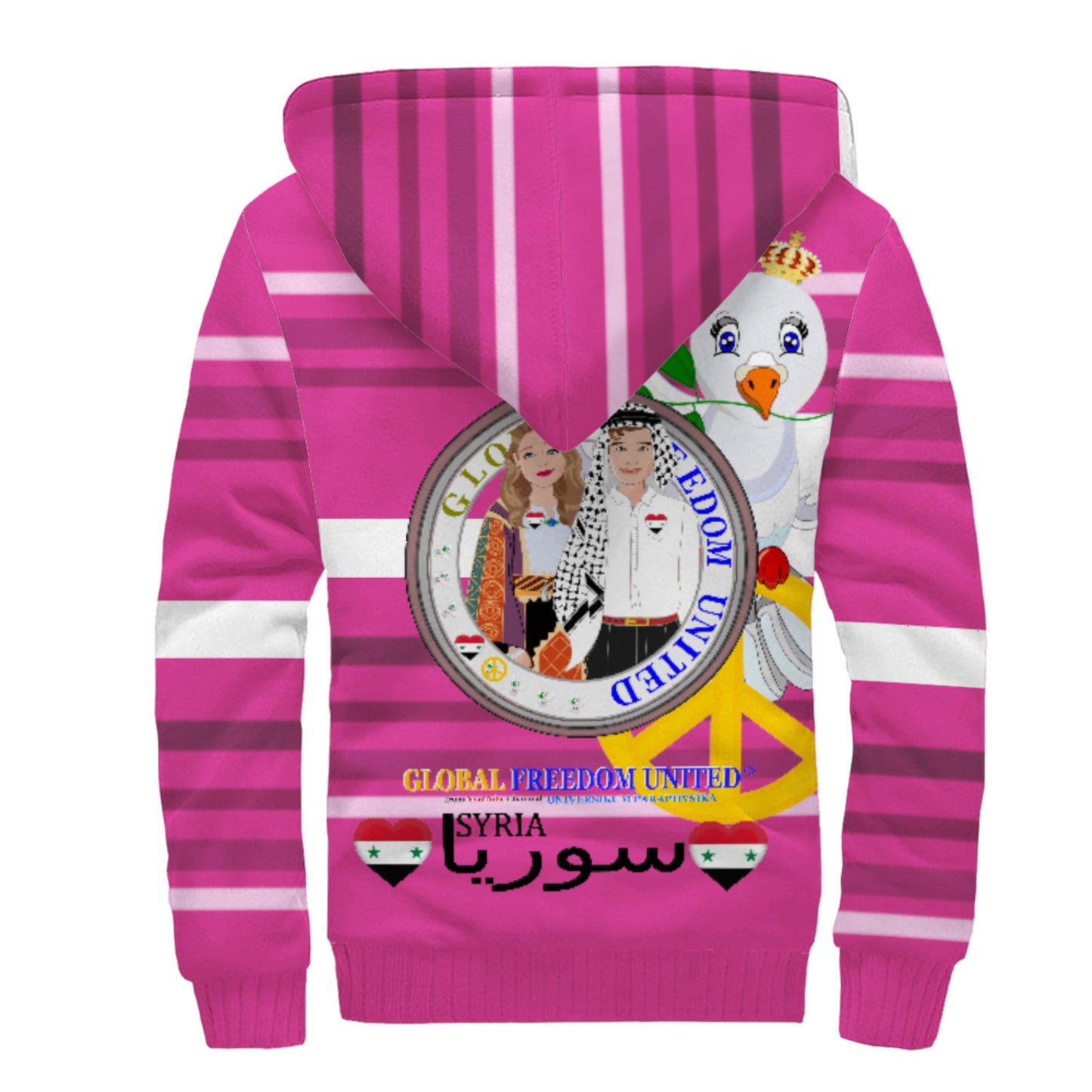 Plush Hoodie GLOBAL FREEDOM UNITED© Couple Syria Pink2