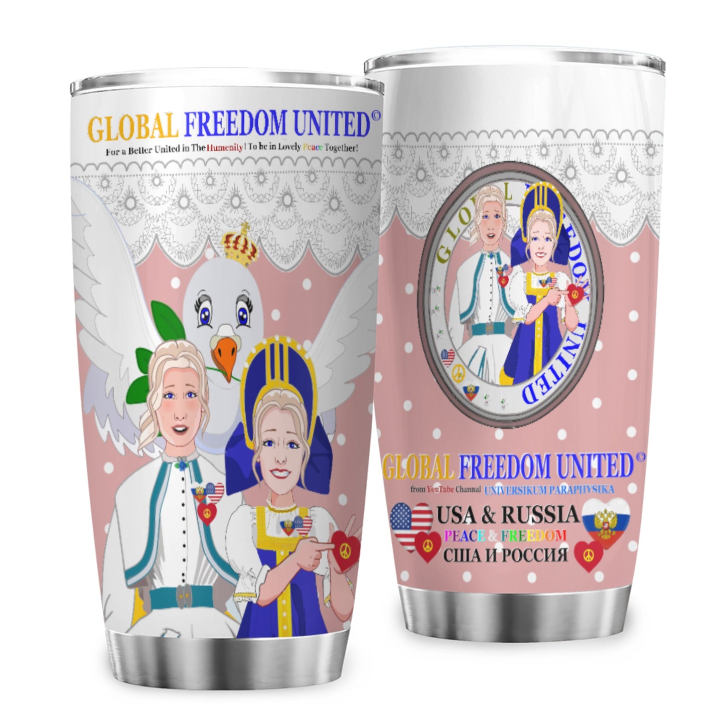 Tumbler GLOBAL FREEDOM UNITED© Women Russia & USA Pink1