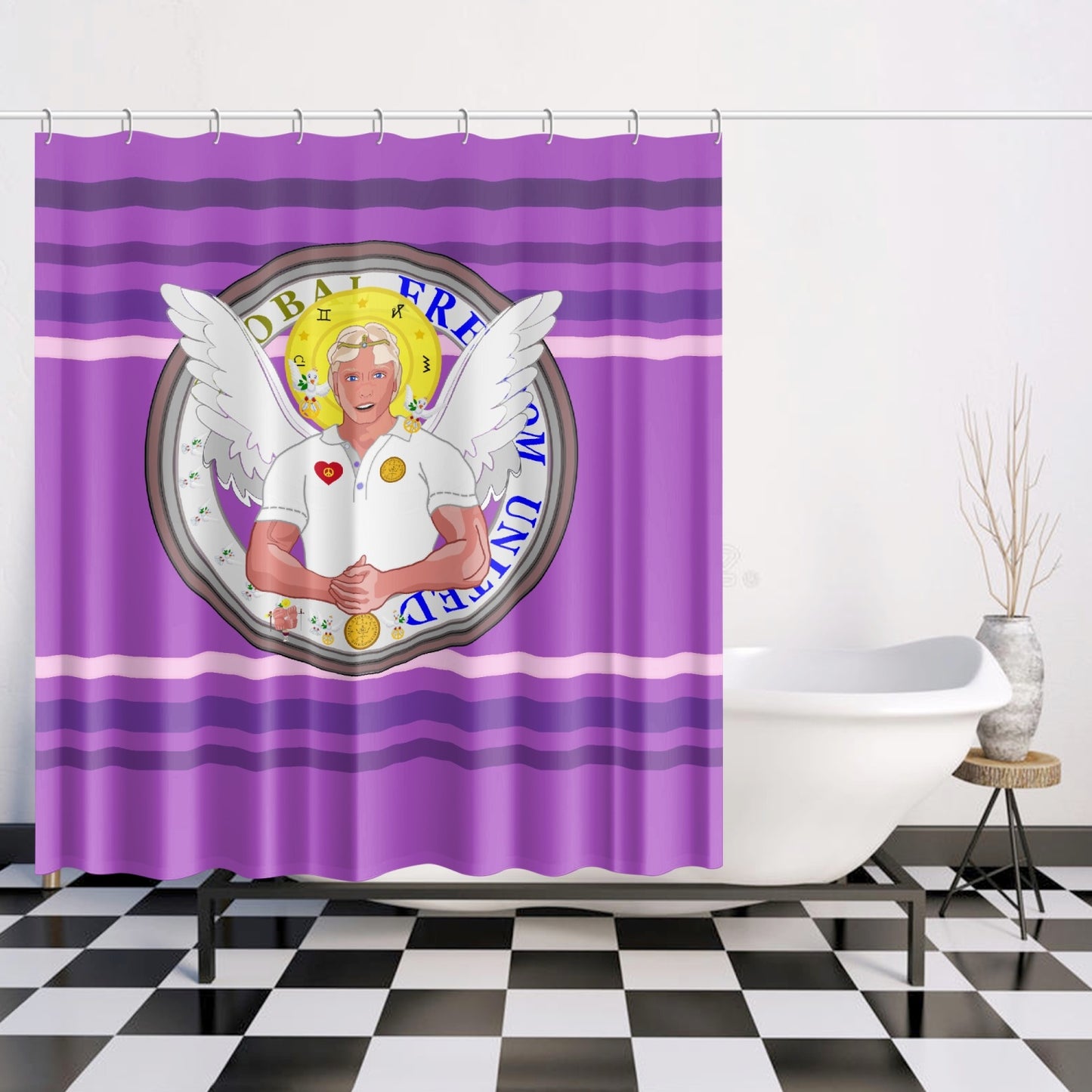Quick-drying Shower Curtain GLOBAL FREEDOM UNITED© Archangel Michael Version 2 Lilac