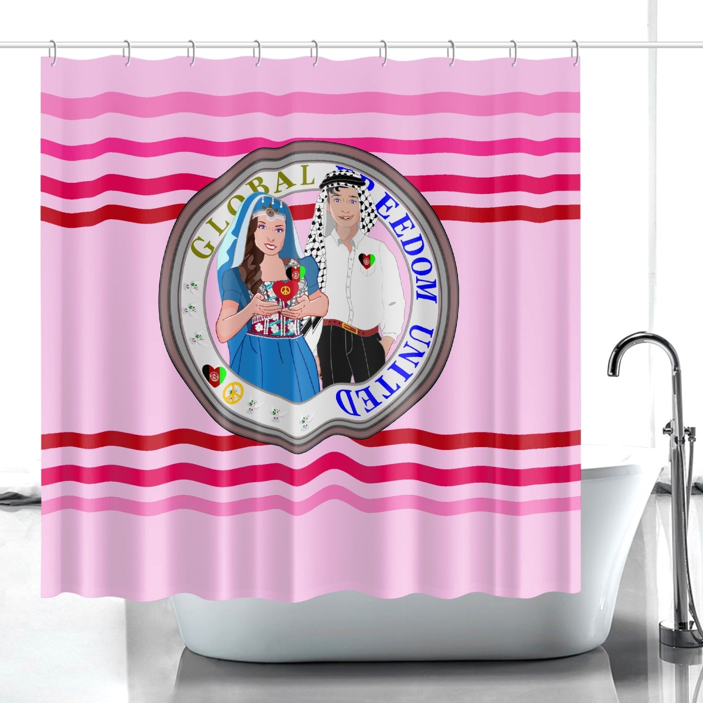 GLOBAL FREEDOM UNITED© Couple Afghanistan Pink1 Quick-drying Shower Curtain