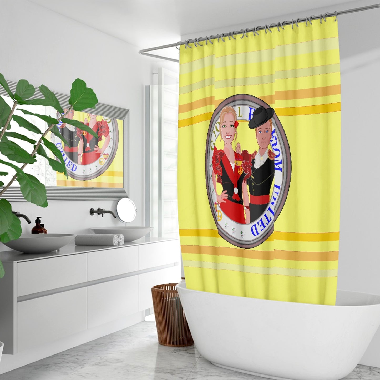 GLOBAL FREEDOM UNITED© Couple Spain Yellow Quick-drying Shower Curtain