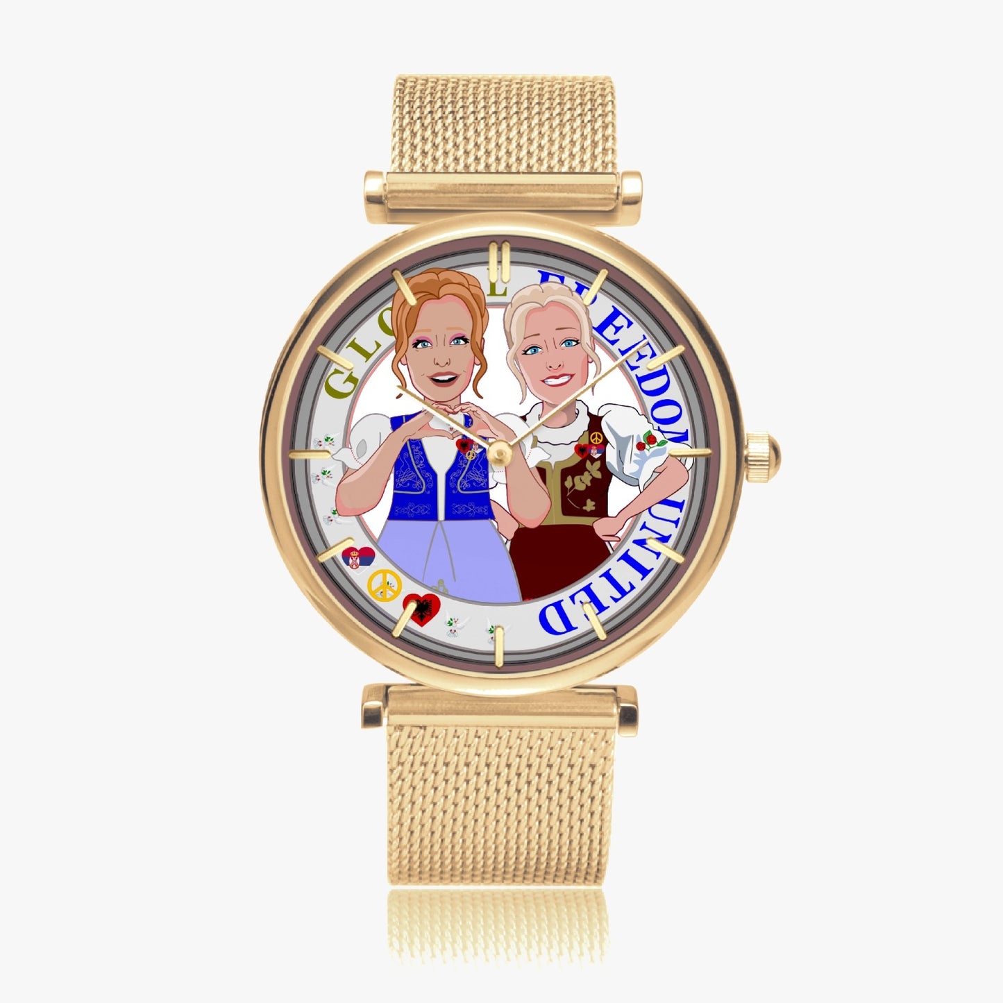 GLOBAL FREEDOM UNITED© New Stylish Ultra-Thin Quartz Watch (With Indicators) Women Albania & Serbia