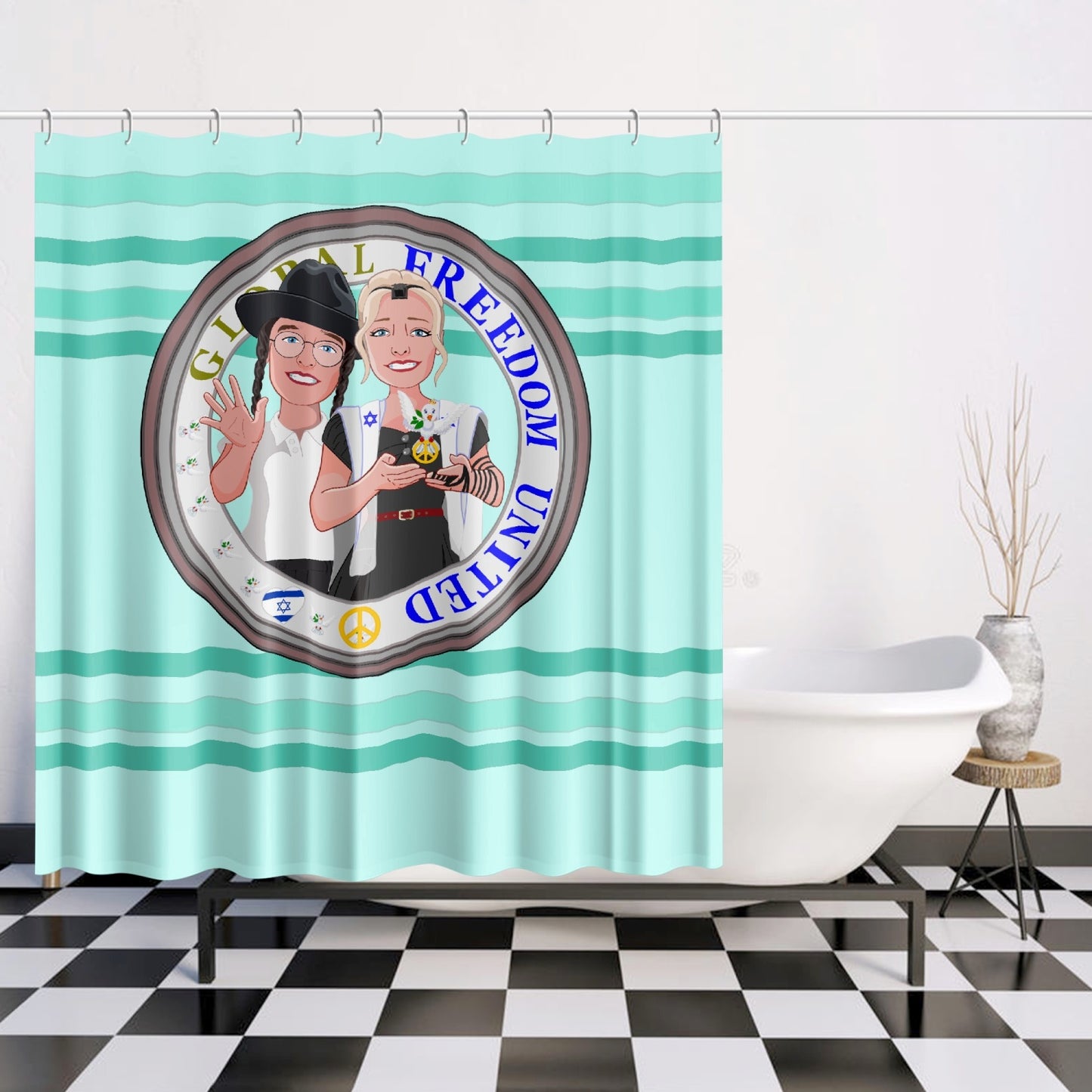 GLOBAL FREEDOM UNITED© Couple Israel Light Green - Quick-drying Shower Curtain