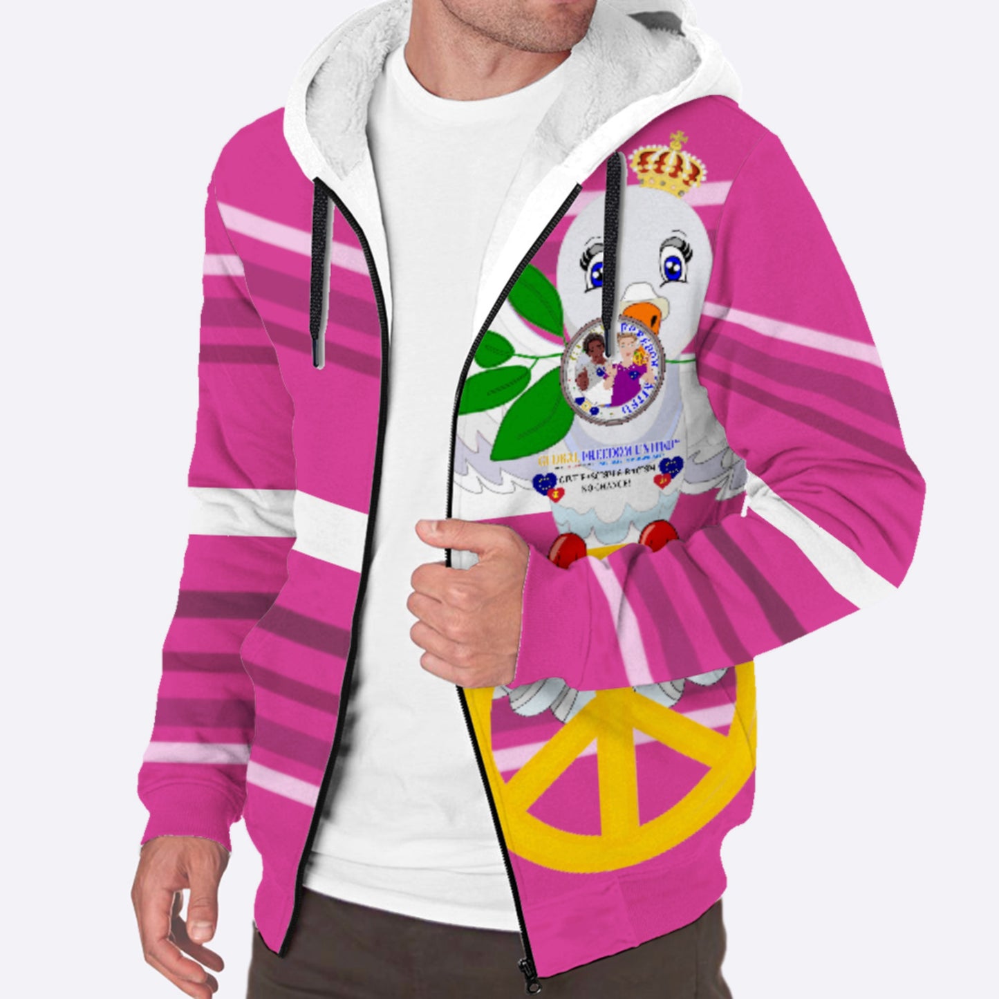 Plush Hoodie GLOBAL FREEDOM UNITED© Men Anti Racism & Fascism Pink2