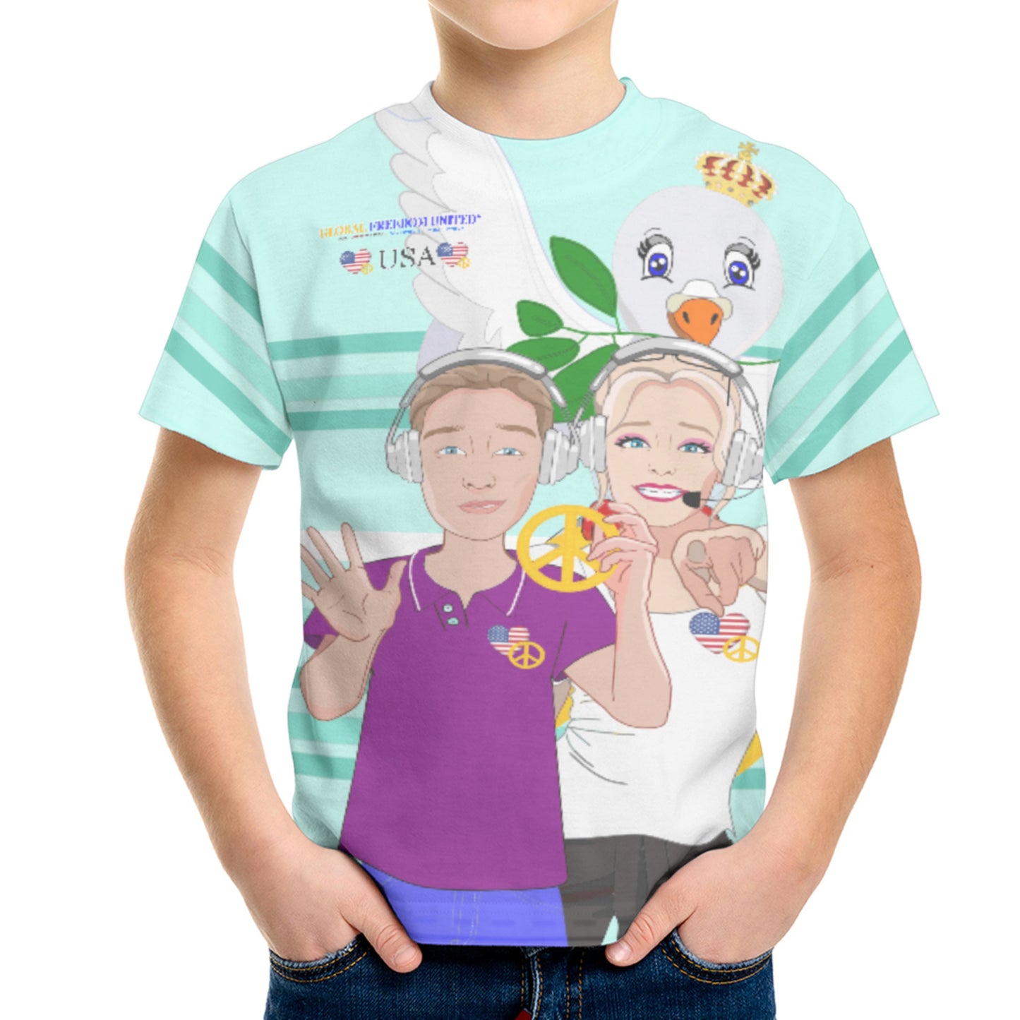 Kit´s T-shirt GLOBAL FREEDOM UNITED© Couple USA Wight American Light Green