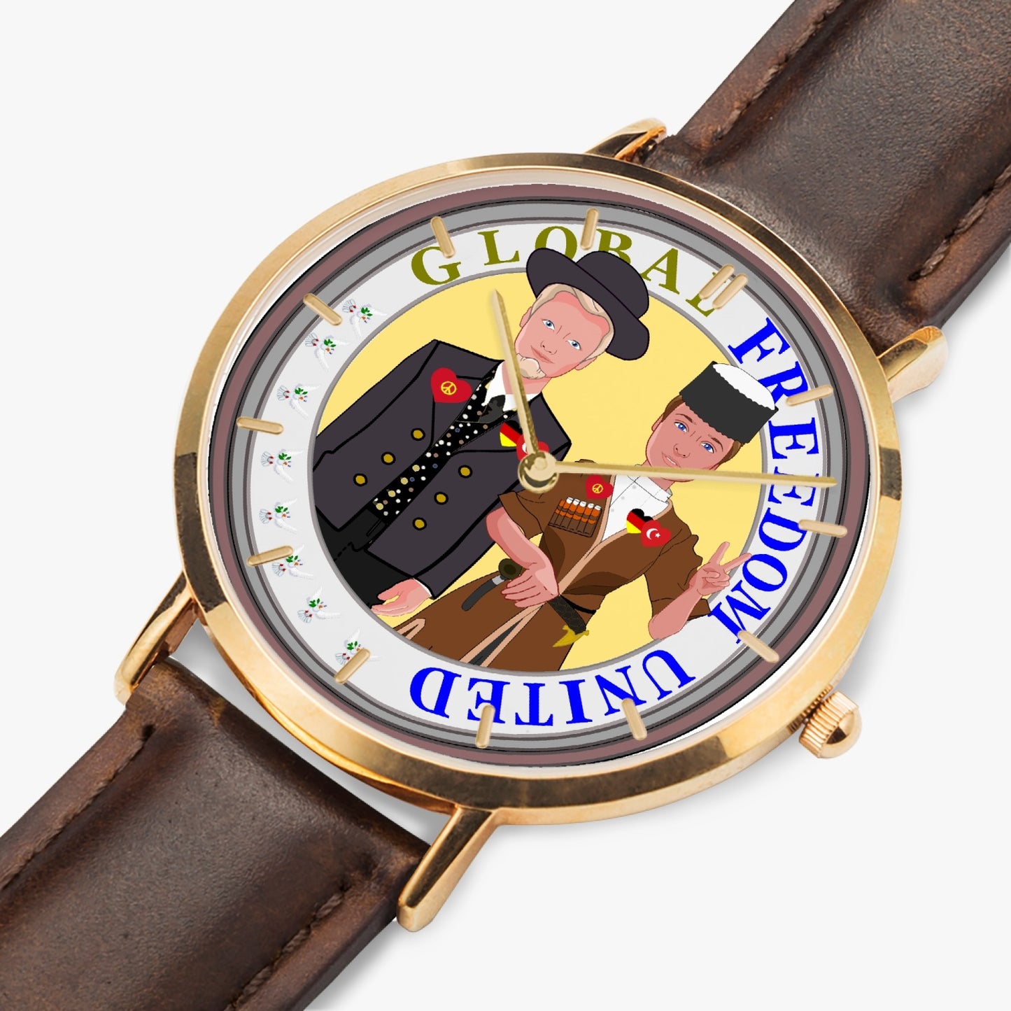 Hot Selling Ultra-Thin Leather Strap Quartz Watch (Rose Gold With Indicators) GLOBAL FREEDOM UNITED MEN TURKEY & GERMANY