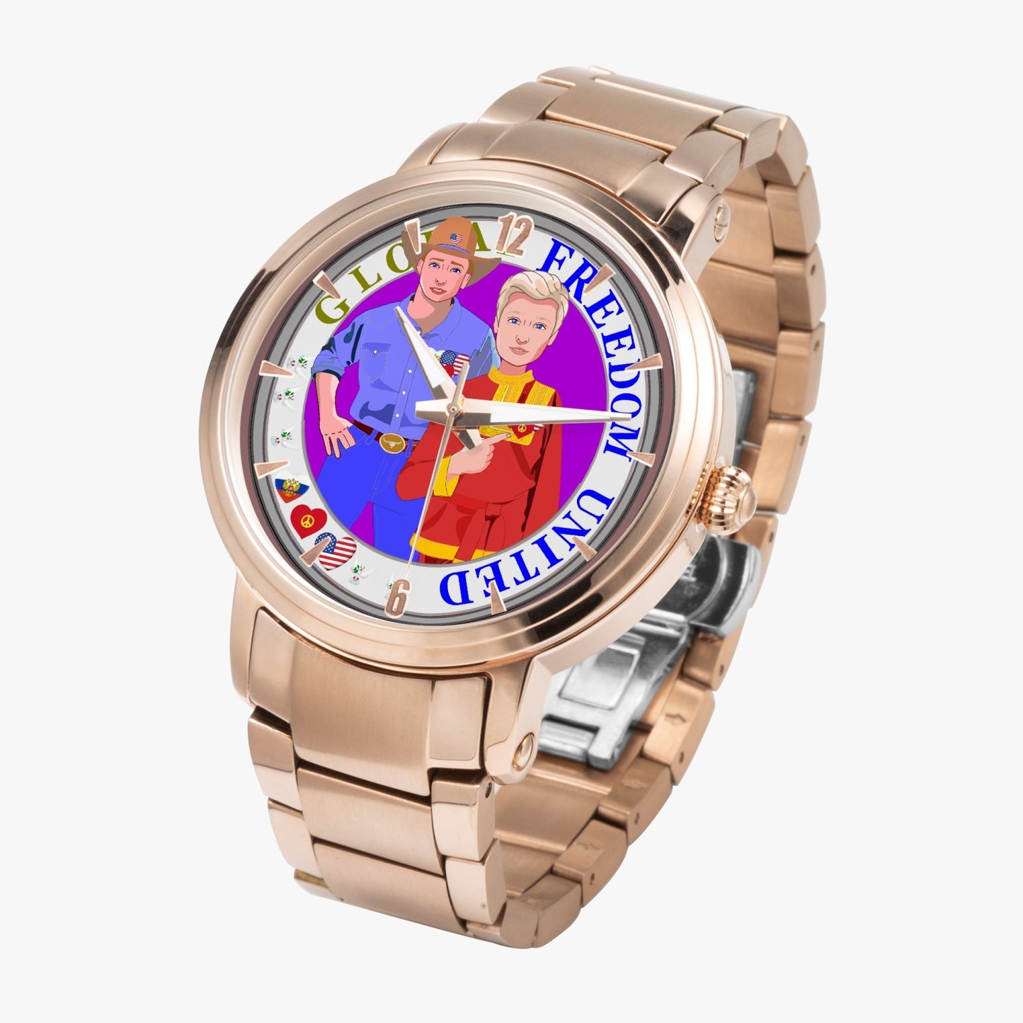 GLOBAL FREEDOM UNITED© New Steel Strap Automatic Watch (With Indicators) Men Russia & USA