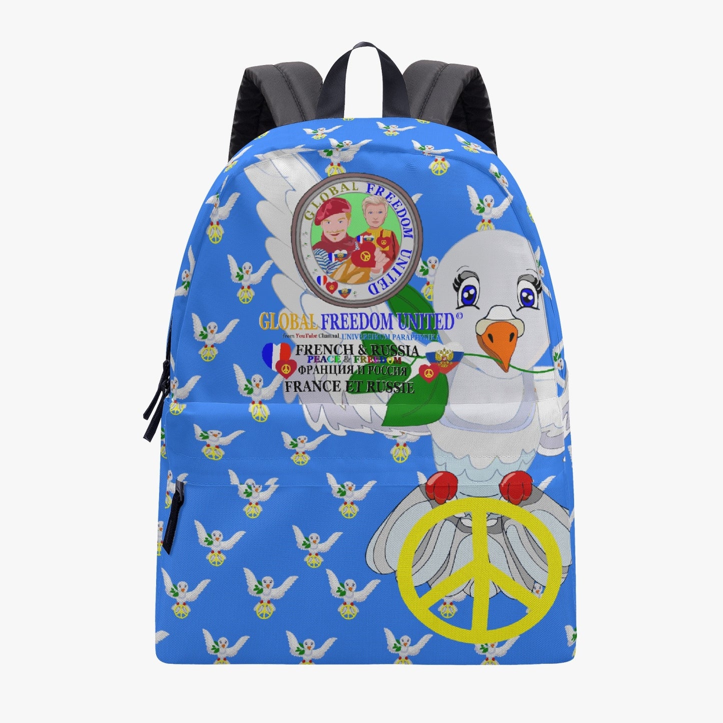 GLOBAL FREEDOM UNITED MEN DOVE OF PEACE FRENCH & RUSSIA OLD PEACE BLUE  All-over-print Canvas Backpack