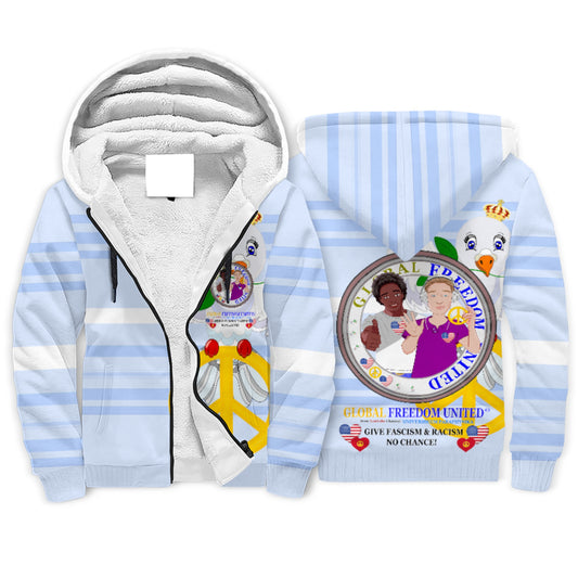 Plush Hoodie GLOBAL FREEDOM UNITED© Men Anti Racism & Fascism USA Light Blue