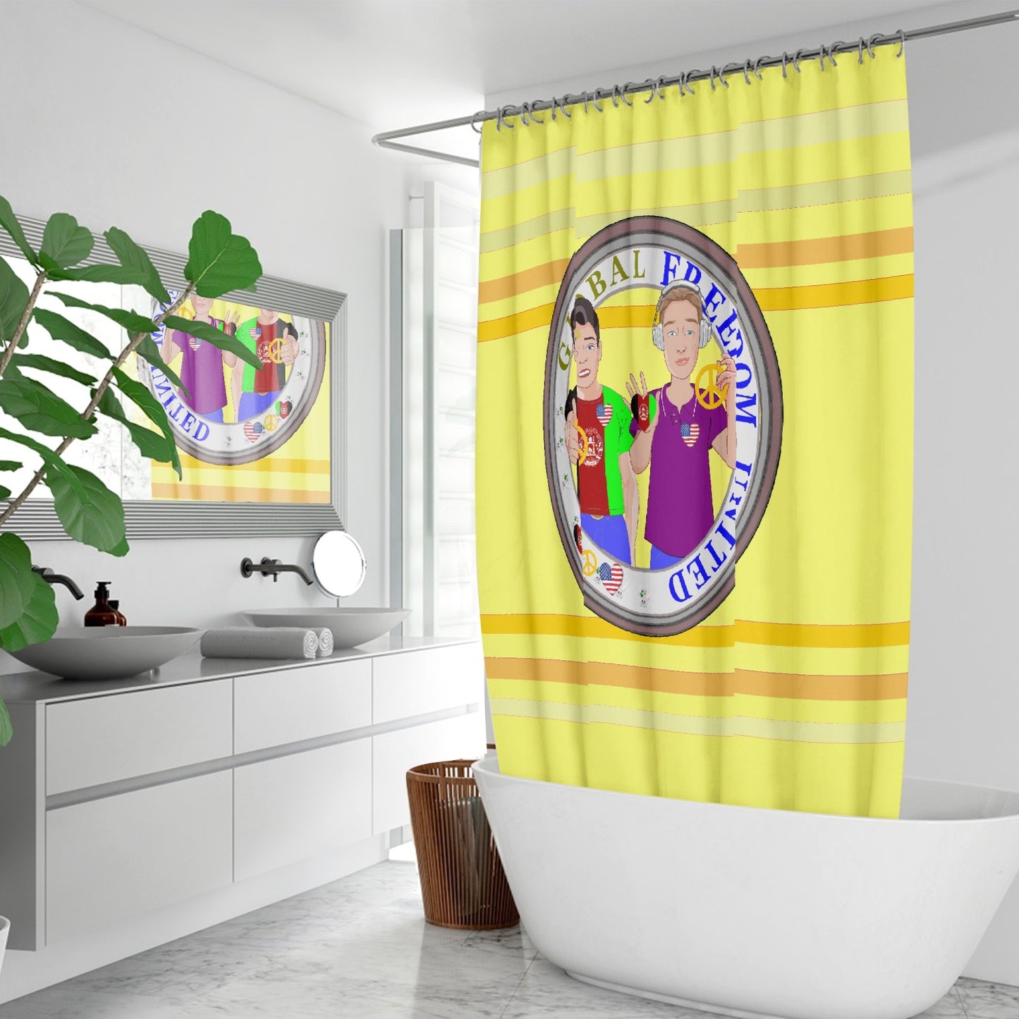 Quick-drying Shower Curtain GLOBAL FREEDOM UNITED© Women Afghanistan & USA Yellow