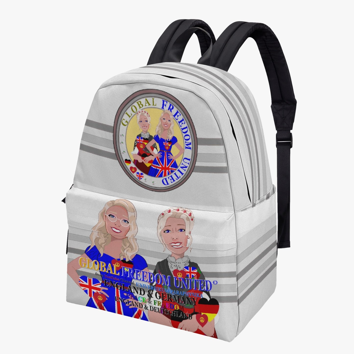 GLOBAL FREEDOM UNITED WOMEN ENGLAND & GERMANY OLD PEACE GREY All-over-print Canvas Backpack