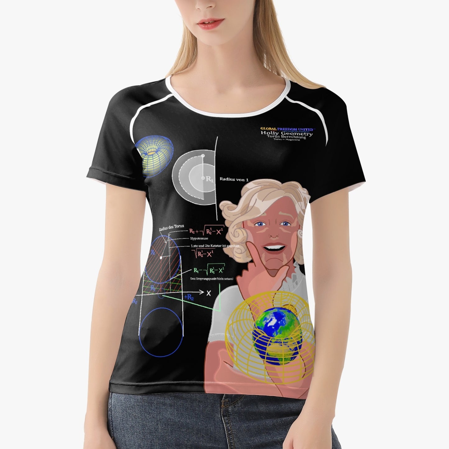 HOLLY GEOMETRY TORUS CODE GLOBAL FREEDOM UNITED© Handmade AOP Women T-shirt