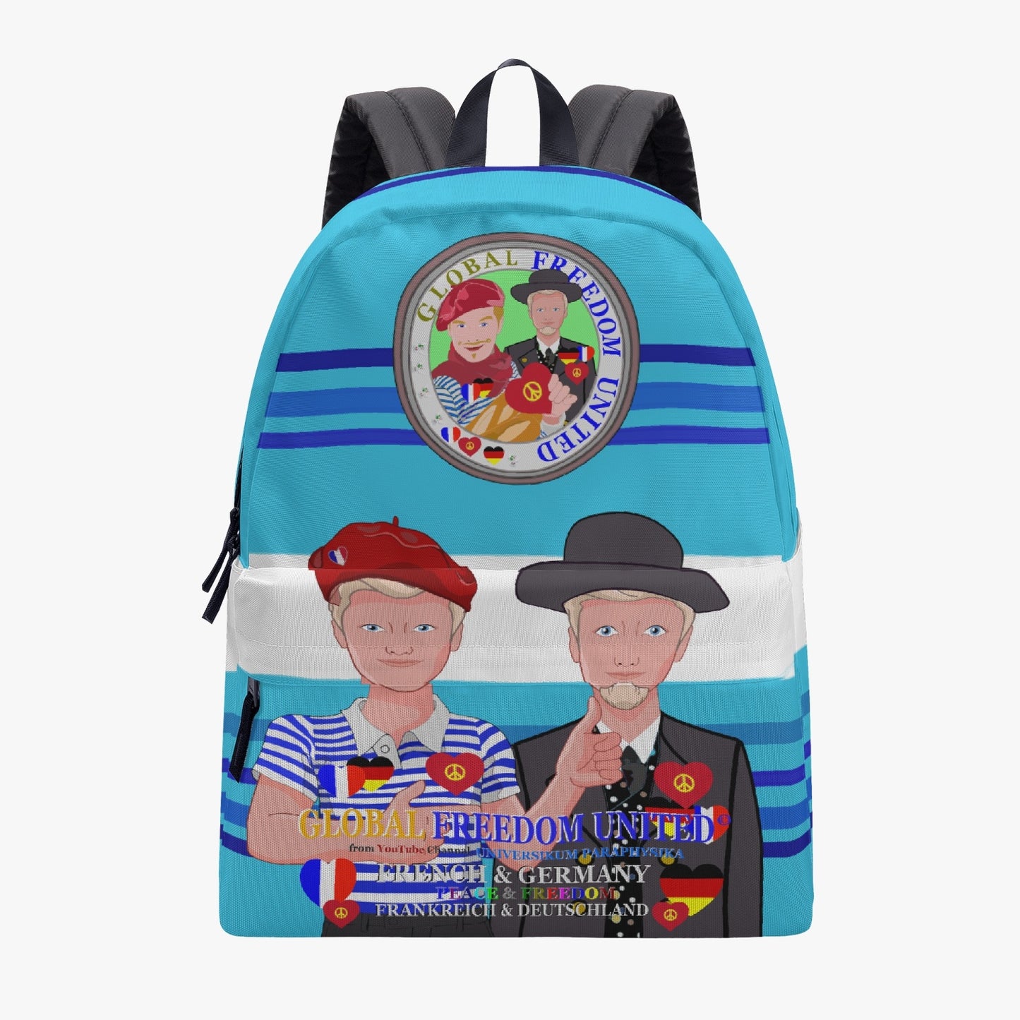 GLOBAL FREEDOM UNITED MEN FRENCH & GERMANY OLD PEACE BLUE All-over-print Canvas Backpack