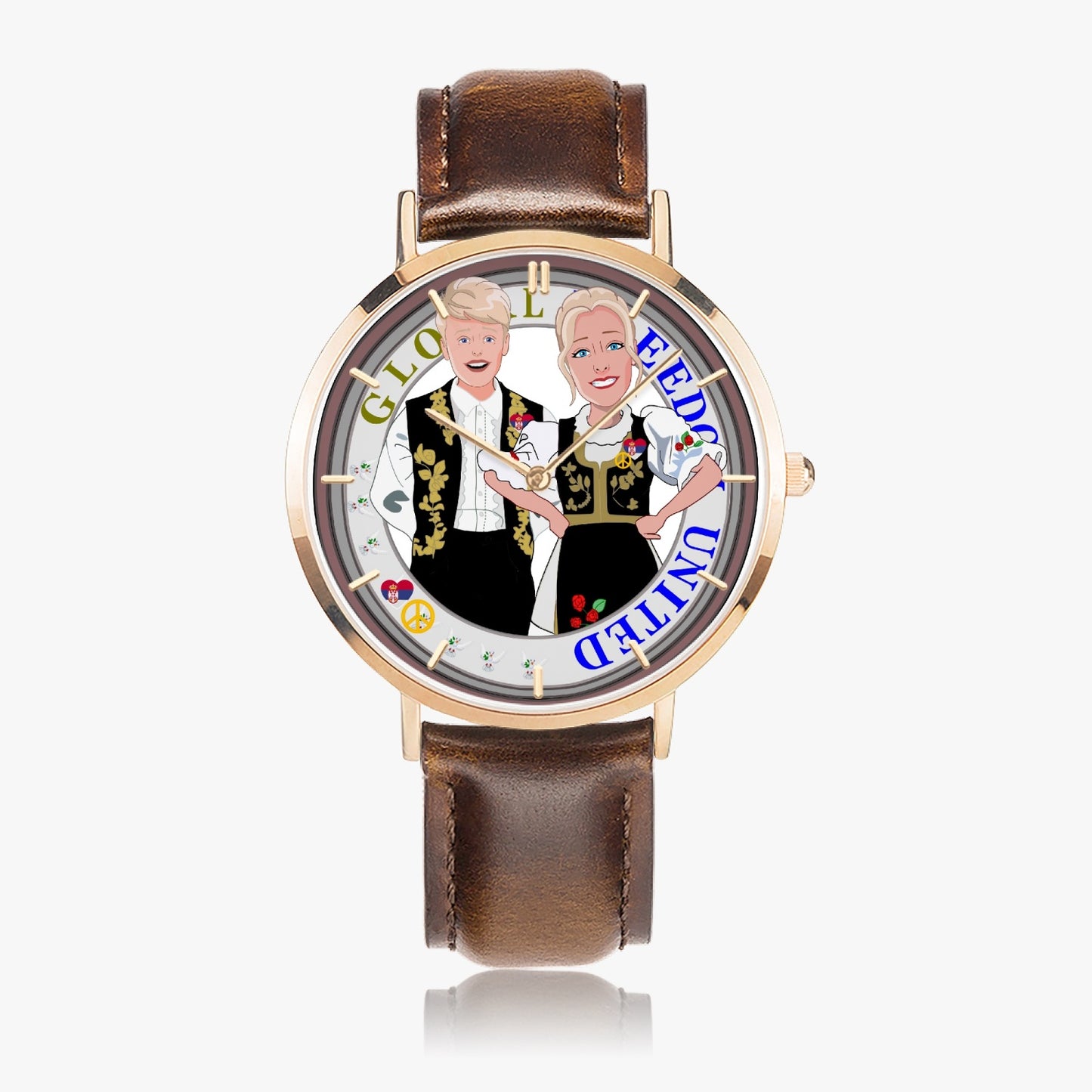 Hot Selling Ultra-Thin Leather Strap Quartz Watch (Rose Gold With Indicators) GLOBAL FREEDOM UNITED COUPLE SERBIA BLACK