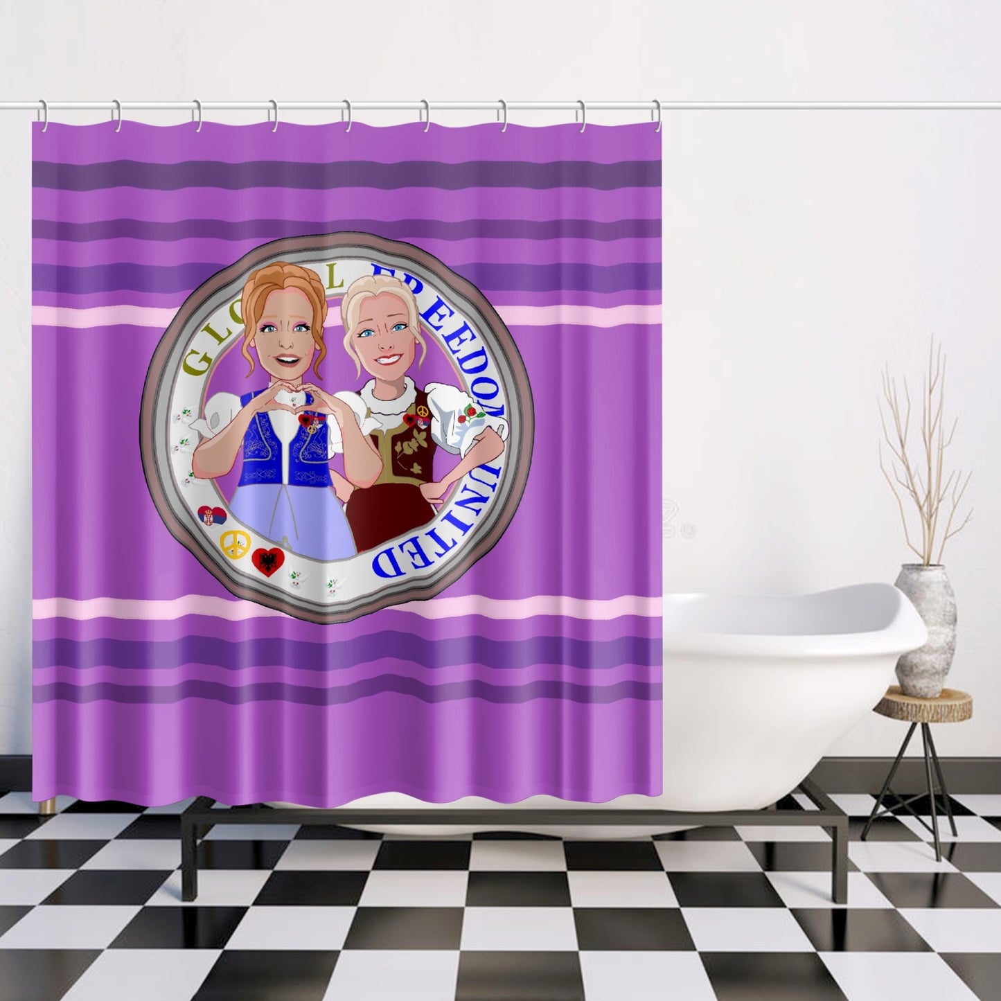 Quick-drying Shower Curtain GLOBAL FREEDOM UNITED© Women Albania & Serbia Lilac