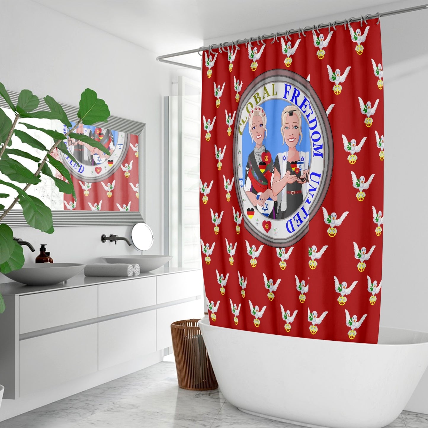 GLOBAL FREEDOM UNITED© WOMEN ISRAEL & GERMANY RED Quick-drying Shower Curtain