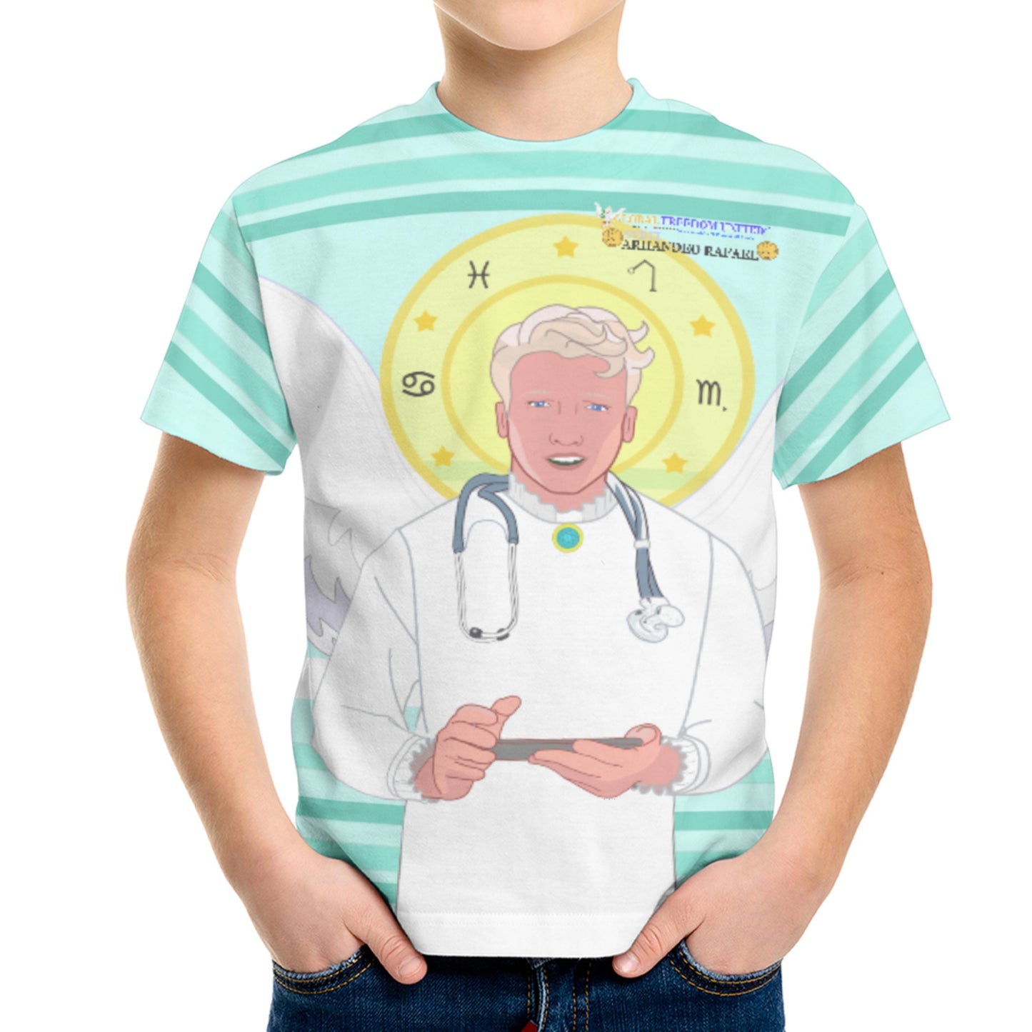 Kid´s T-shirt GLOBAL FREEDOM UNITED© Archangel Rafael Croatia Light Green