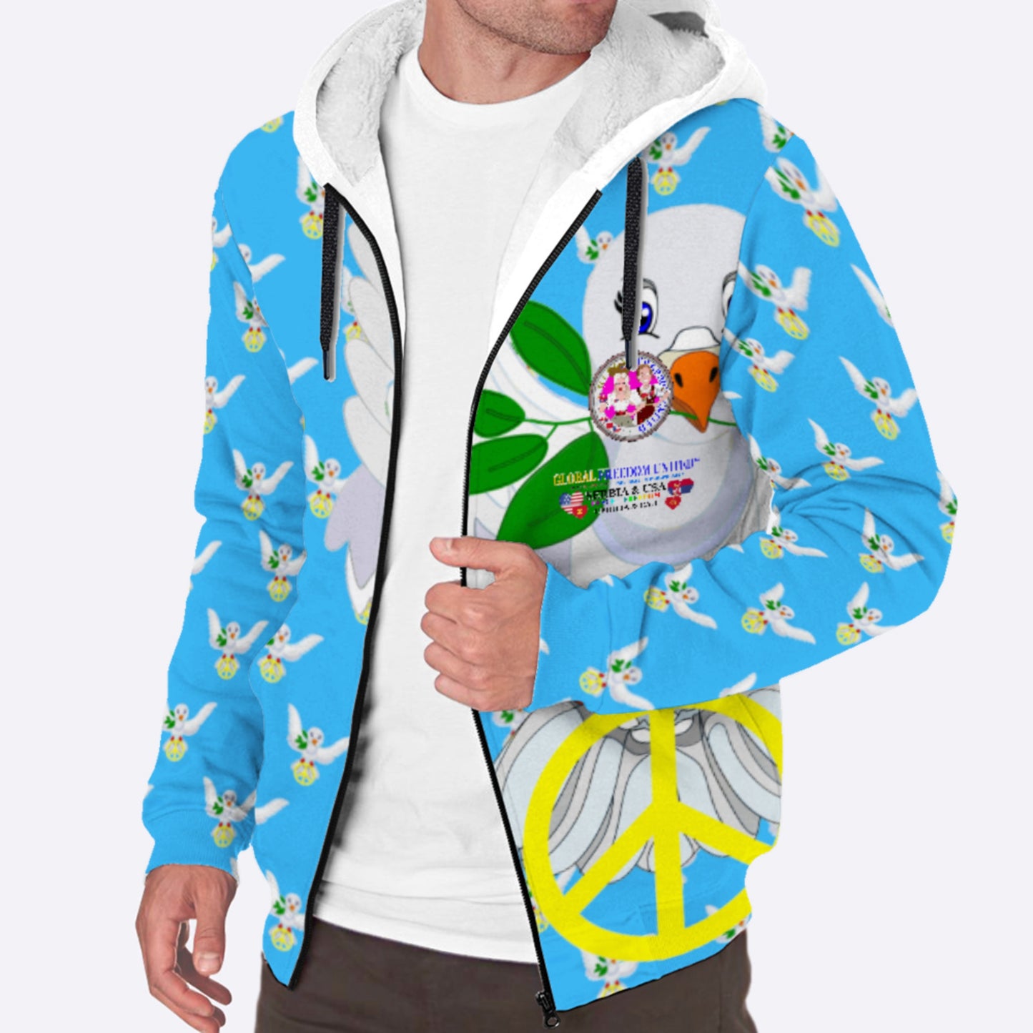 Plush Hoodie GLOBAL FREEDOM UNITED© Women Serbia & USA Blue