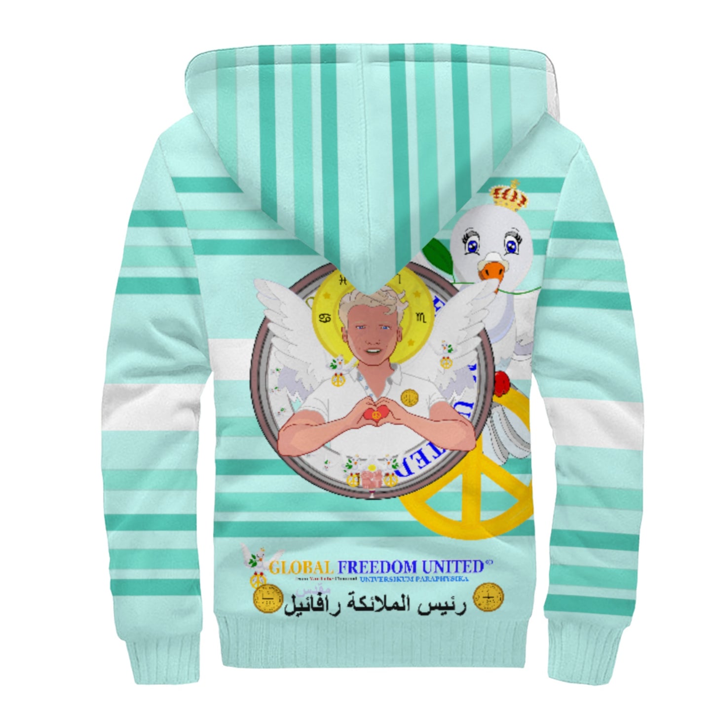 Plush Hoodie GLOBAL FREEDOM UNITED© Archangel Rafael Arabic Light Green