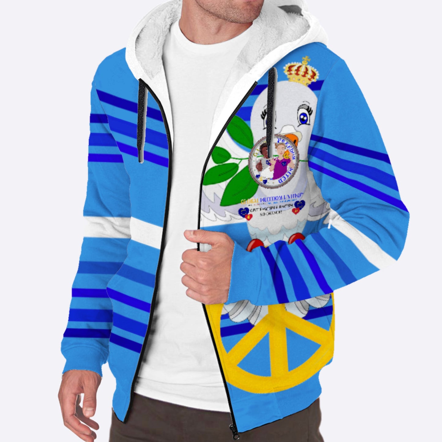 Plush Hoodie GLOBAL FREEDOM UNITED© Men Anti Racism & Fascism Deep Blue