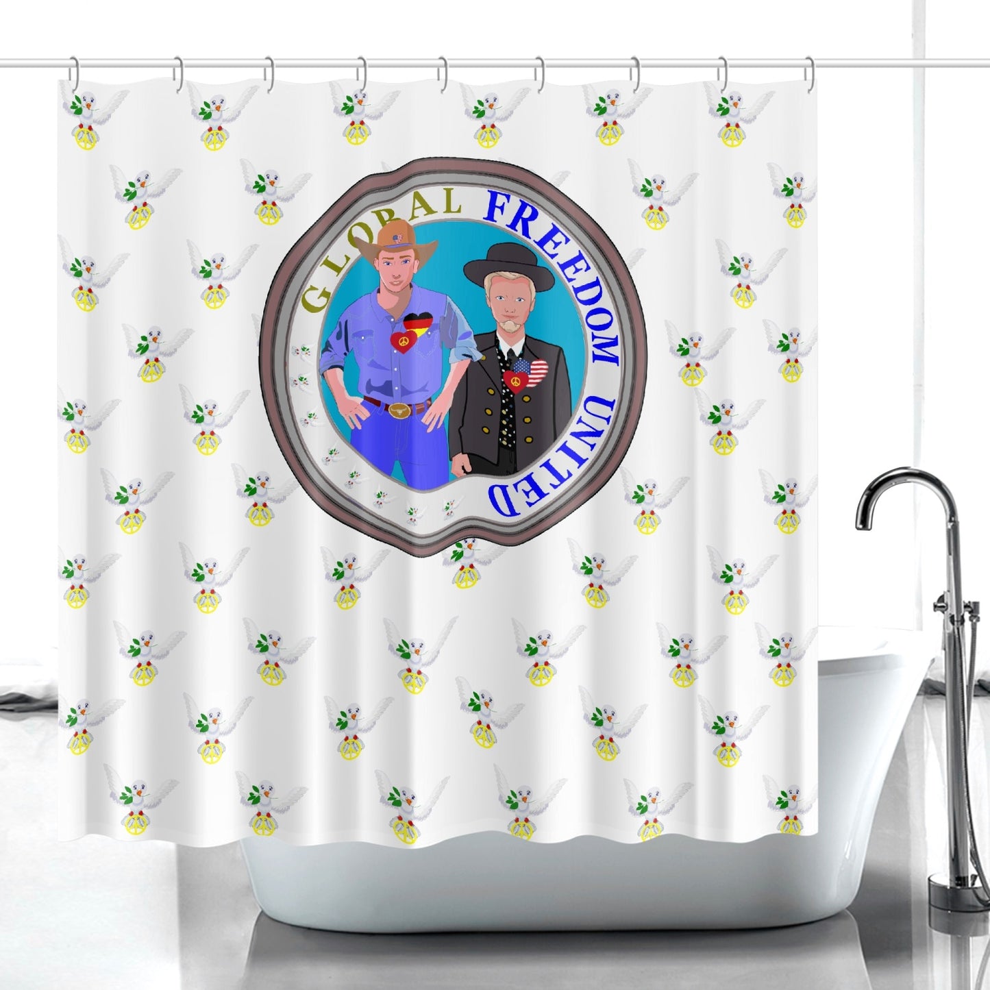 GLOBAL FREEDOM UNITED MEN USA & GERMANY OLD PEACE WIGHT Quick-drying Shower Curtain