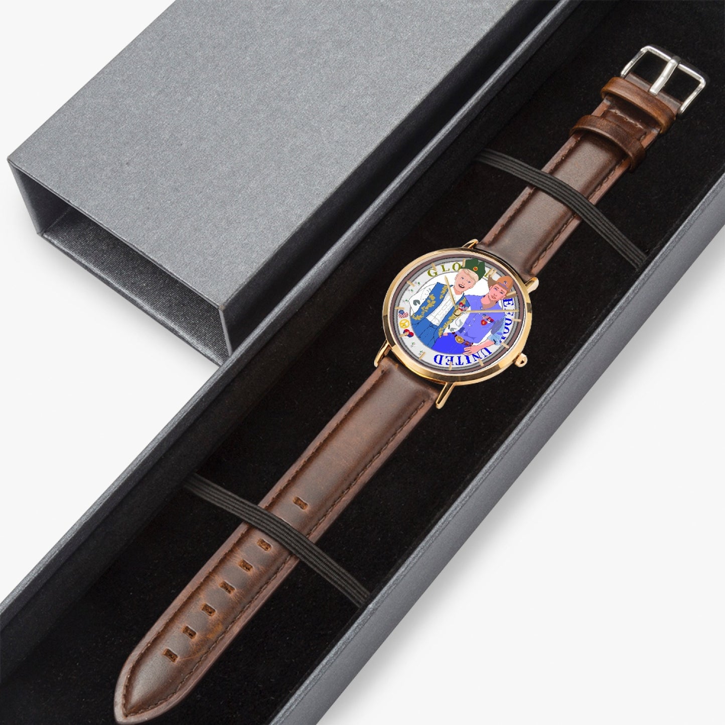 GLOBAL FREEDOM UNITED© Hot Selling Ultra-Thin Leather Strap Quartz Watch (Rose Gold With Indicators) Men Serbia & USA