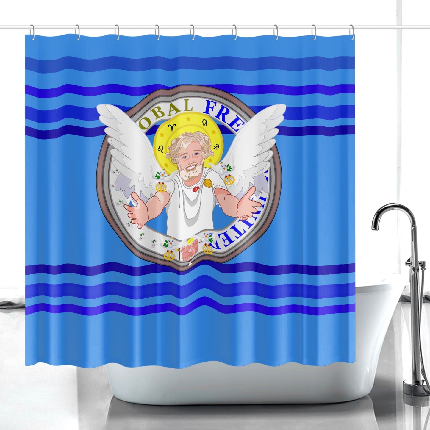 Quick-drying Shower Curtain GLOBAL FREEDOM UNITED© Archangel Uriel Deep Blue