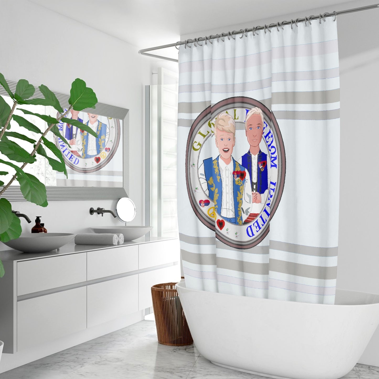 Quick-drying Shower Curtain GLOBAL FREEDOM UNITED© Men Albania & Serbia Wight