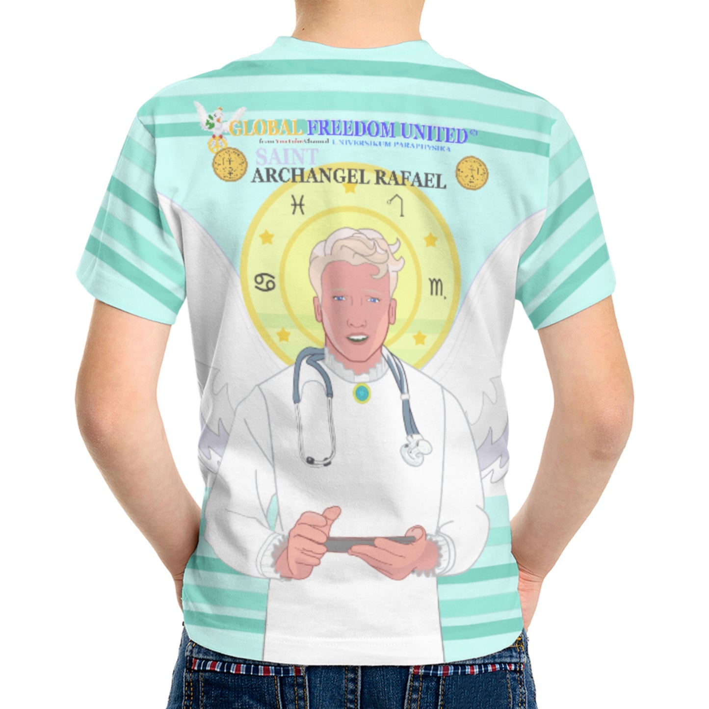 Kid´s T-shirt GLOBAL FREEDOM UNITED© Archangel Rafael English Light Green