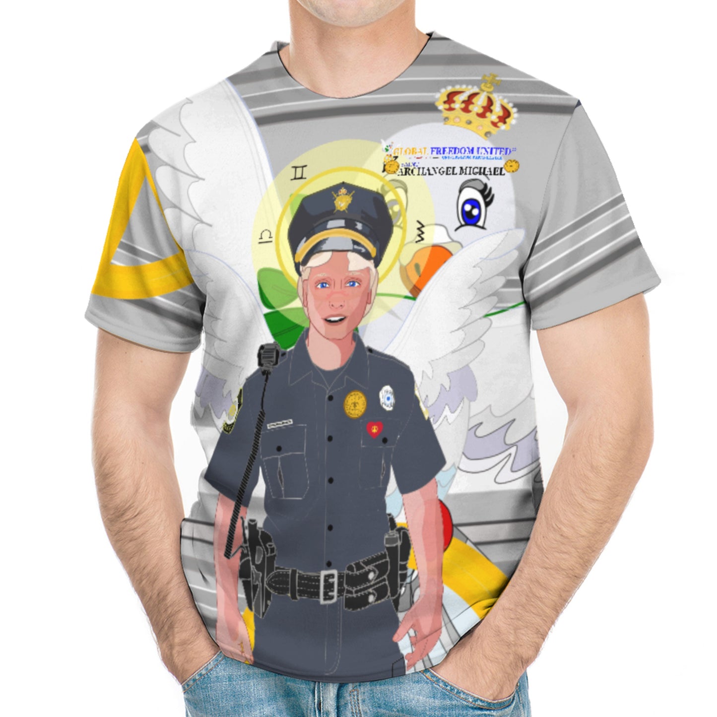 Men´s T-shirt GLOBAL FREEDOM UNITED© Archangel Michael As Policemen Grey