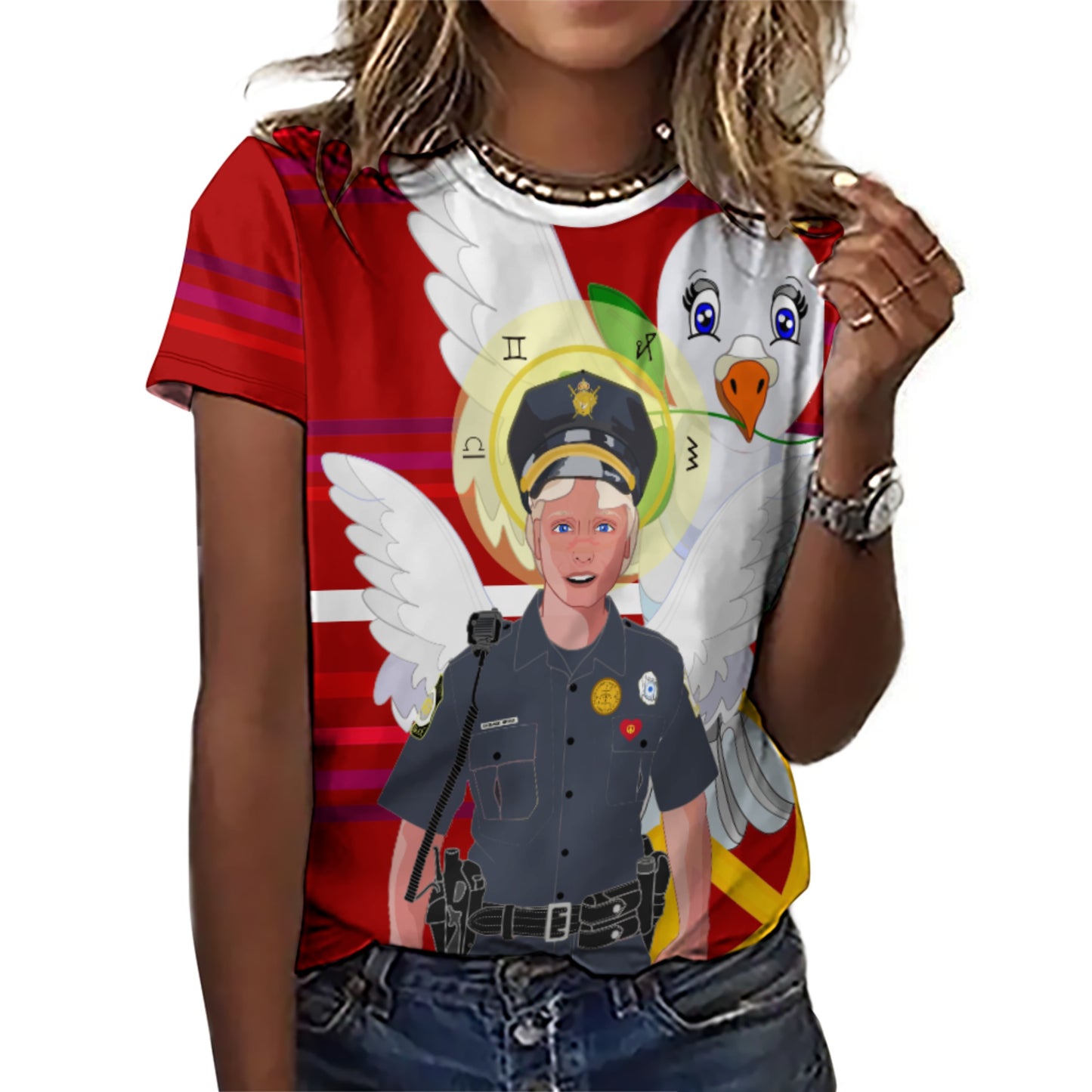 Women´s T-shirt 2 GLOBAL FREEDOM UNITED© Archangel Michael As Policemen Red