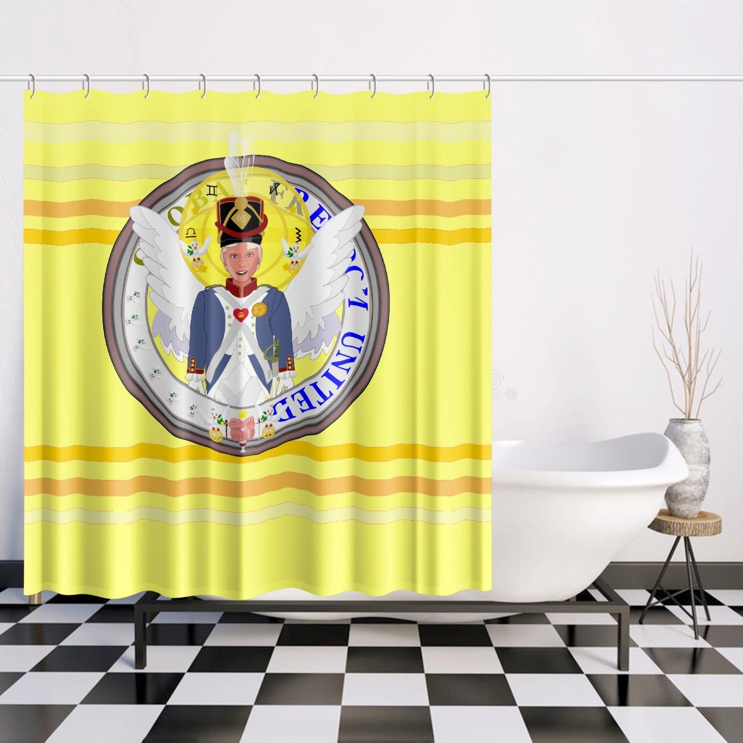 Quick-drying Shower Curtain GLOBAL FREEDOM UNITED© Archangel Michael Version 3 Yellow