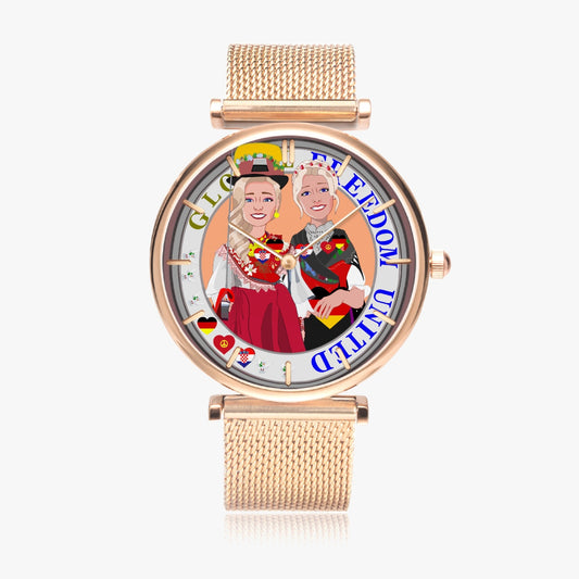 GLOBAL FREEDOM UNITED© New Stylish Ultra-Thin Quartz Watch (With Indicators) Women Croatia & Germany