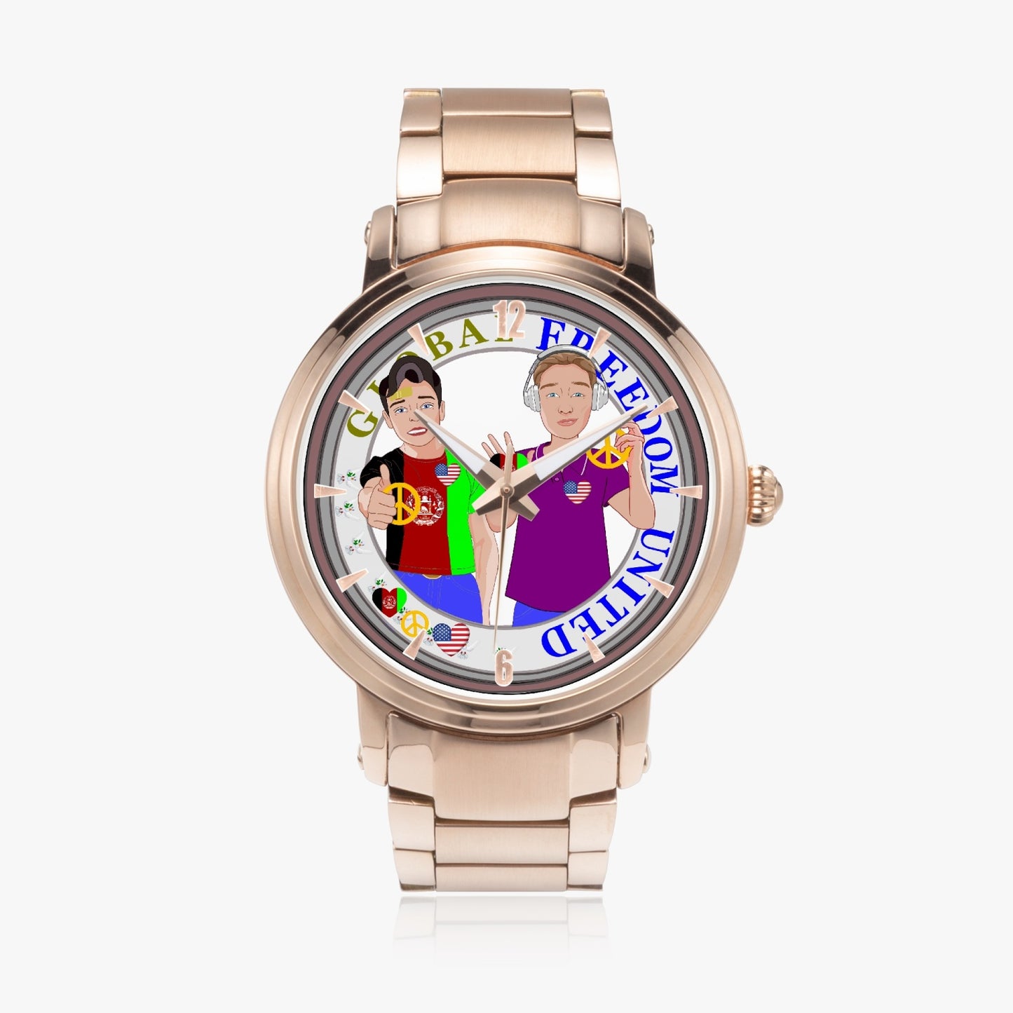 GLOBAL FREEDOM UNITED© New Steel Strap Automatic Watch (With Indicators)Men Afghanistan & USA