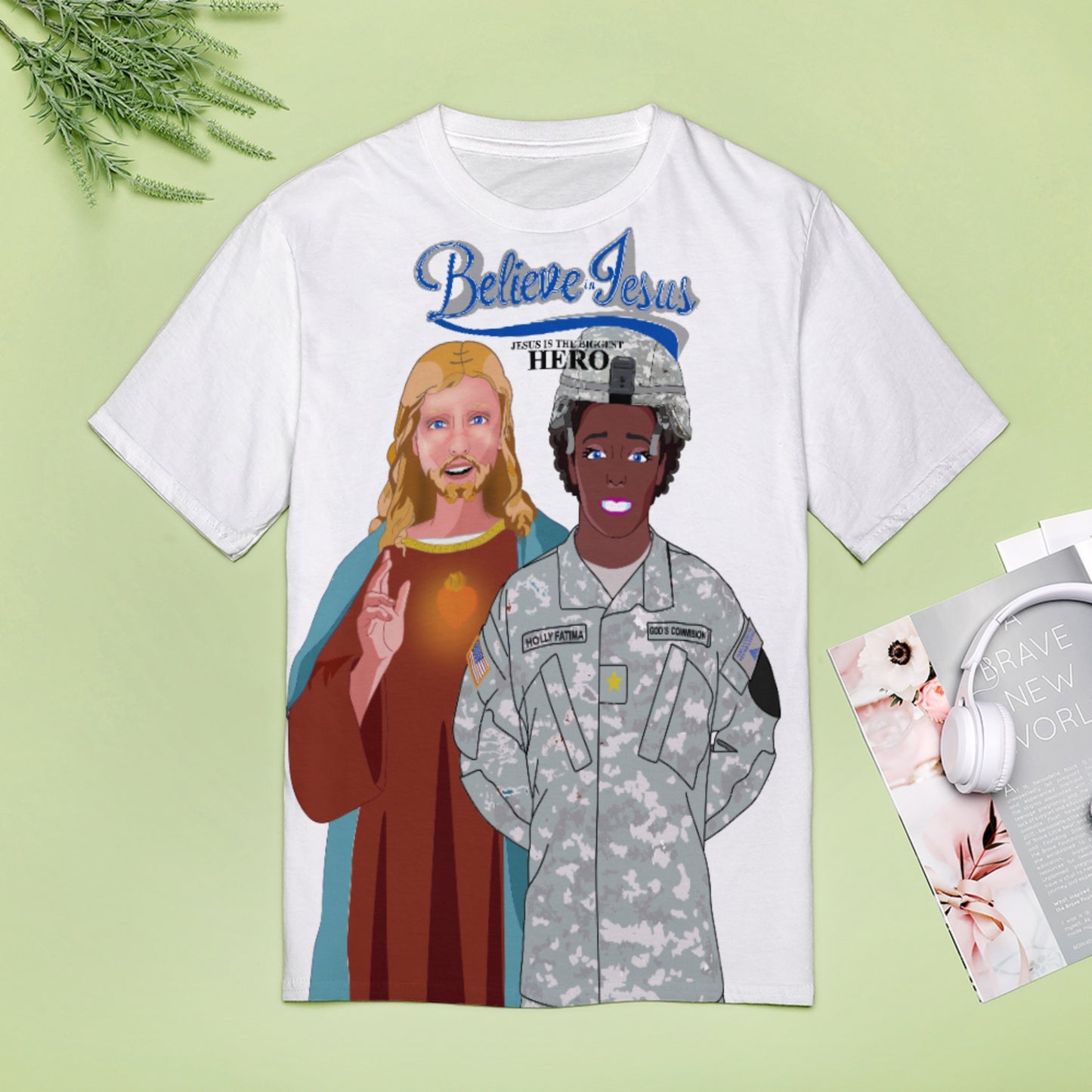 Women´s Wight T-Shirt GLOBAL FREEDOM UNITED© Jesus Christ For US American Hero Afro American Soldiers V2