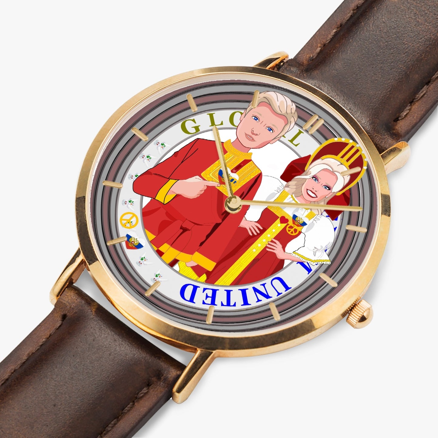 GLOBAL FREEDOM UNITED© Couple Russia Hot Selling Ultra-Thin Leather Strap Quartz Watch (Rose Gold With Indicators)