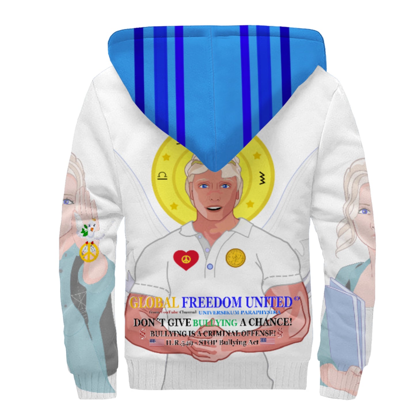 Plush Hoodie GLOBAL FREEDOM UNITED© Anti Bullying Men Blue USA