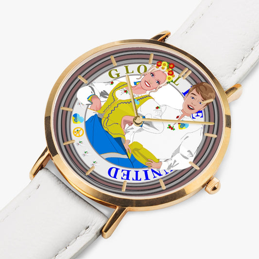 GLOBAL FREEDOM UNITED© Couple Ukrain Hot Selling Ultra-Thin Leather Strap Quartz Watch (Rose Gold With Indicators)