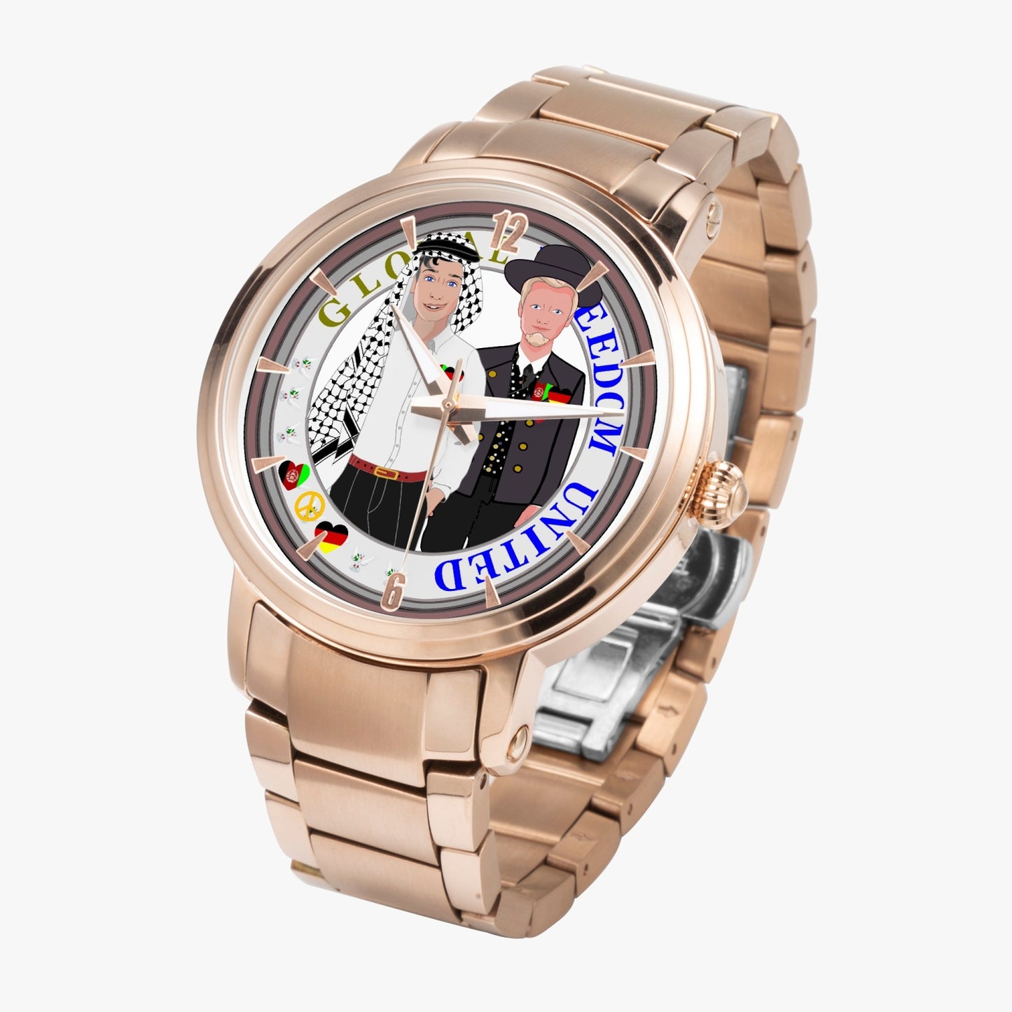 GLOBAL FREEDOM UNITED© New Steel Strap Automatic Watch (With Indicators) Men Afghanistan & Germany