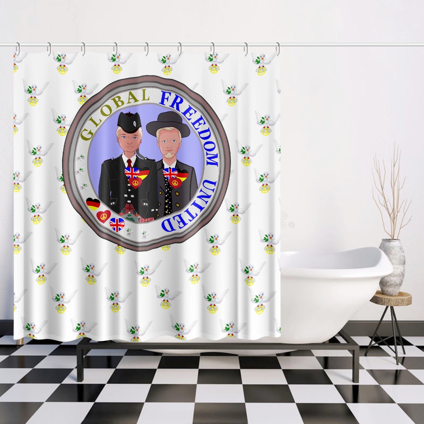 GLOBAL FREEDOM UNITED MEN ENGLAND & GERMANY OLD PEACE WIGHT Quick-drying Shower Curtain