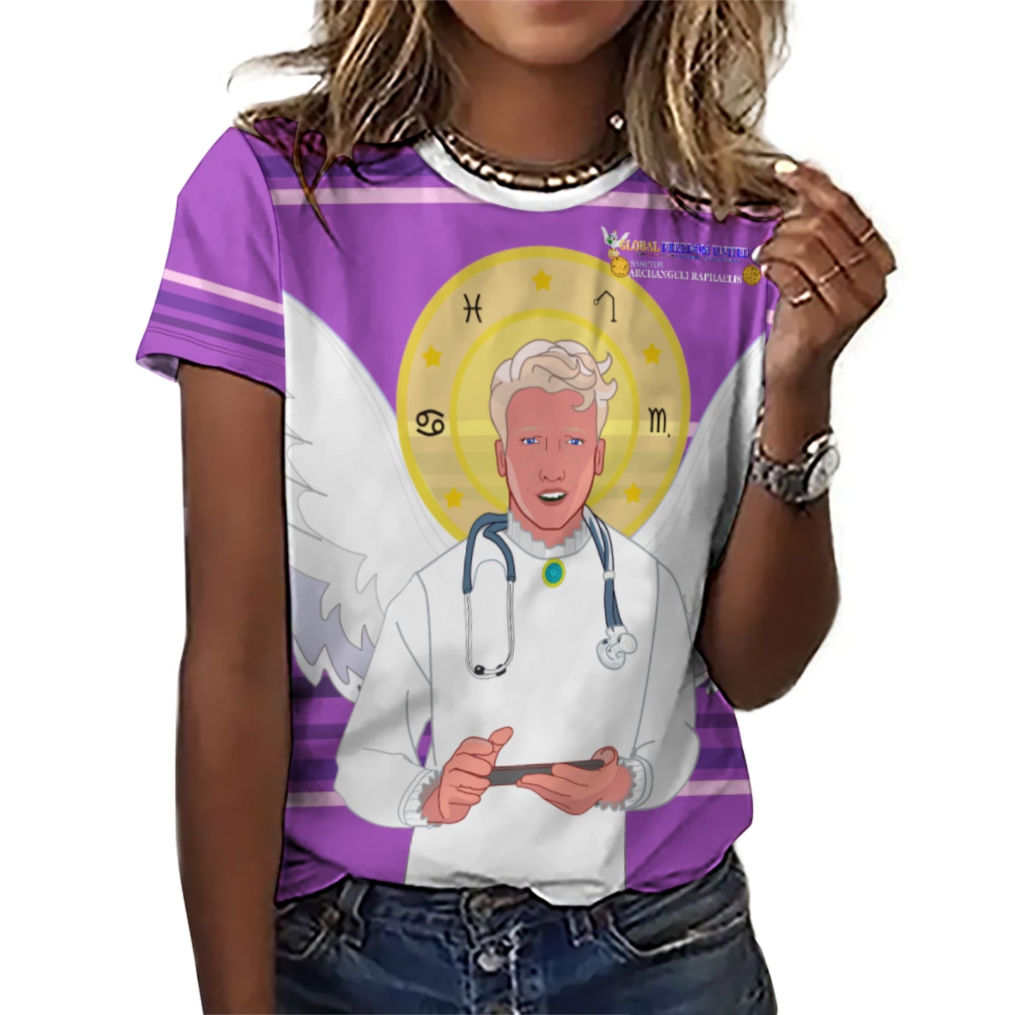 Women´s T-shirt GLOBAL FREEDOM UNITED© Archangel Rafael Old Latin Lilac