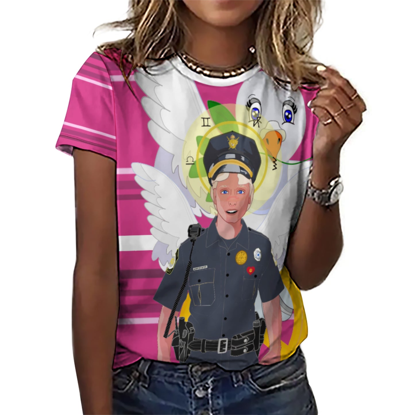 Women´s T-shirt 2 GLOBAL FREEDOM UNITED© Archangel Michael As Policemen Pink2