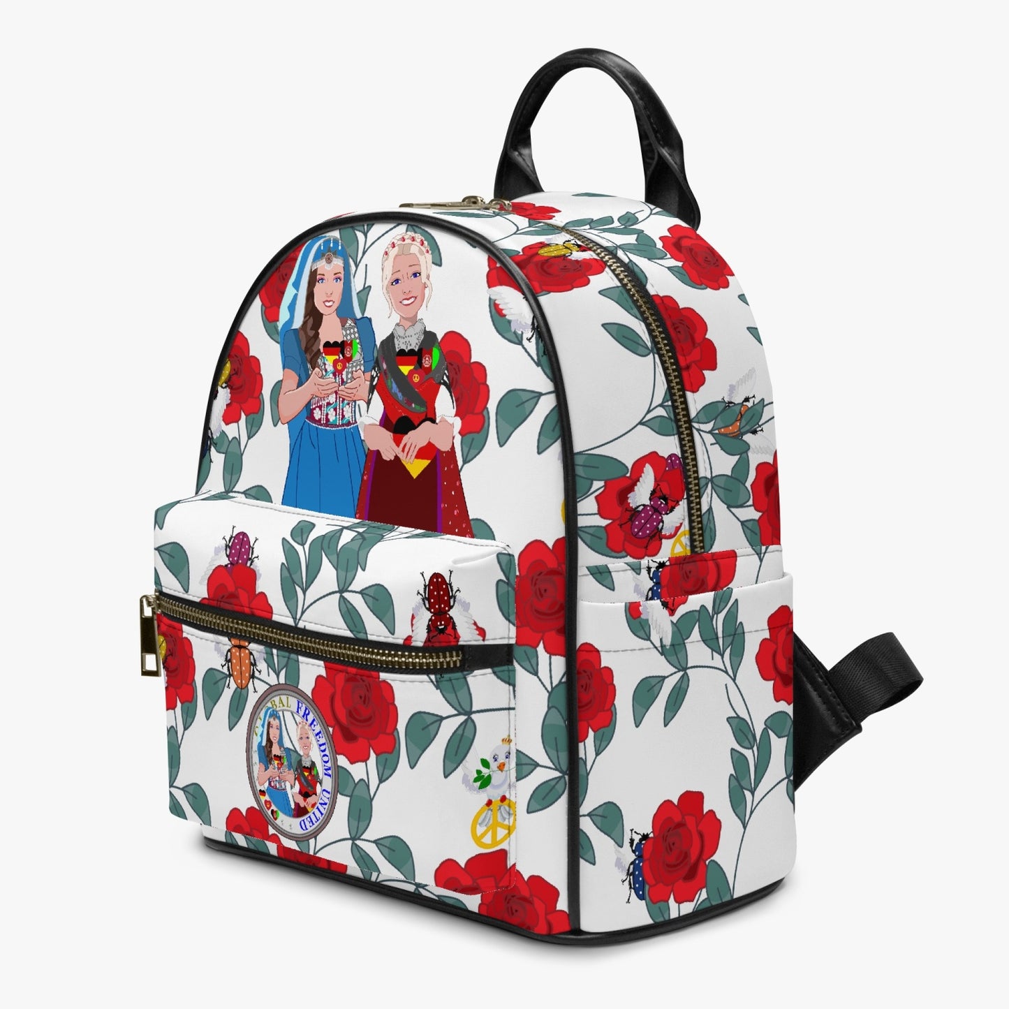 GLOBAL FREEDOM UNITED© Women Afghanistan & Germany Red Roses - All Over Printed PU Backpack