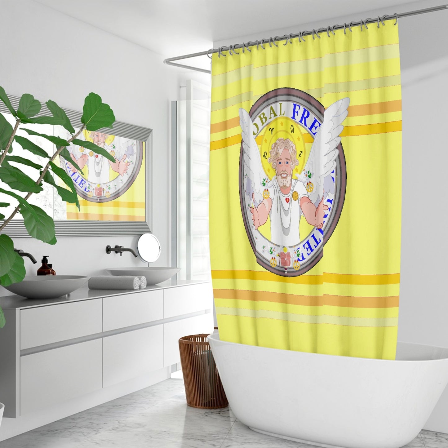Quick-drying Shower Curtain GLOBAL FREEDOM UNITED© Archangel Uriel Yellow