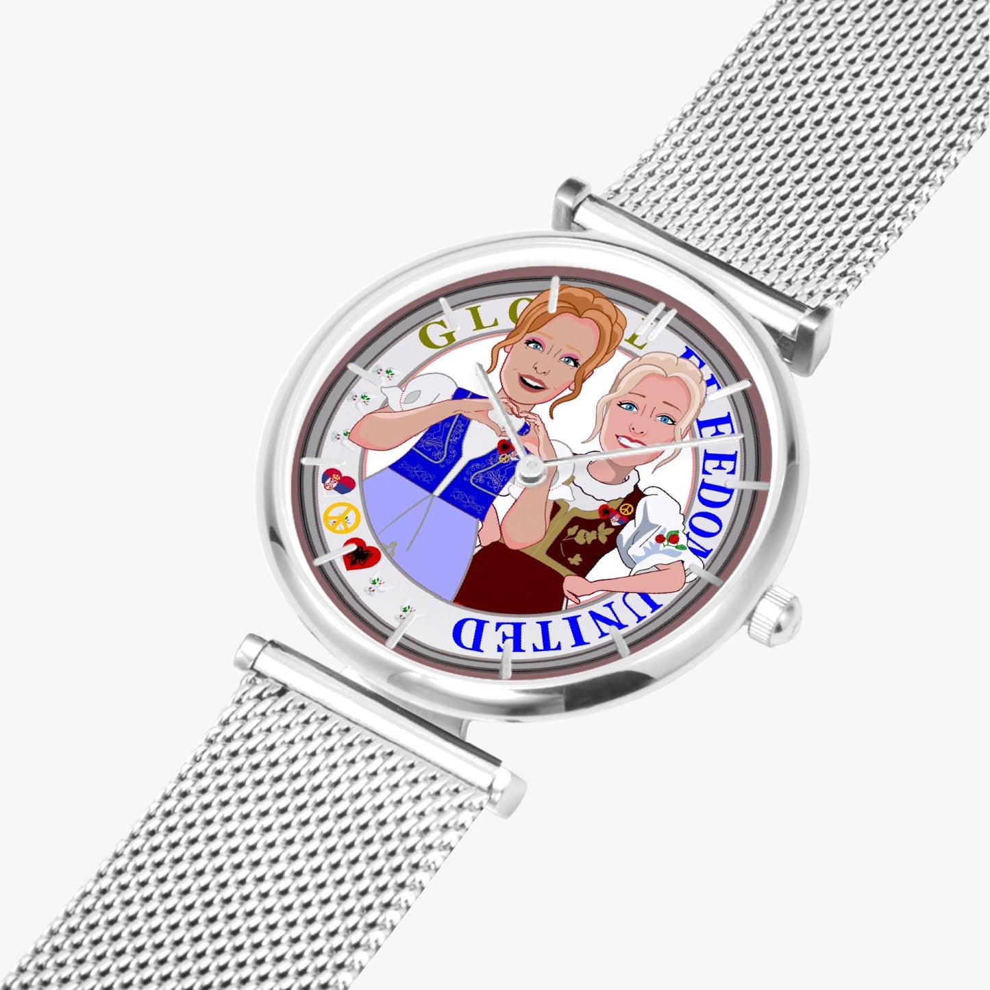 GLOBAL FREEDOM UNITED© New Stylish Ultra-Thin Quartz Watch (With Indicators) Women Albania & Serbia