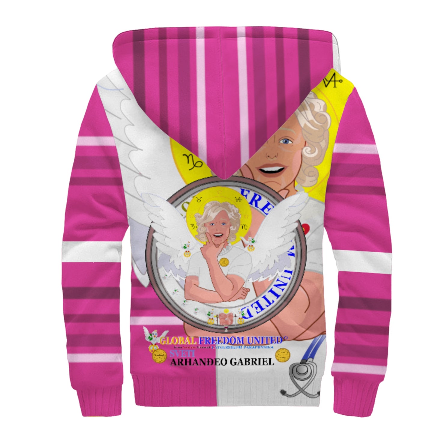 Plush Hoodie GLOBAL FREEDOM UNITED© Archangel Gabriel Croatia Pink2