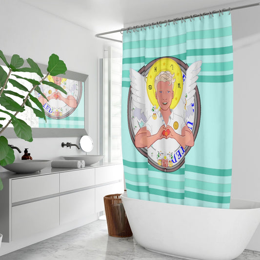 Quick-drying Shower Curtain GLOBAL FREEDOM UNITED© Archangel Rafael Light Green