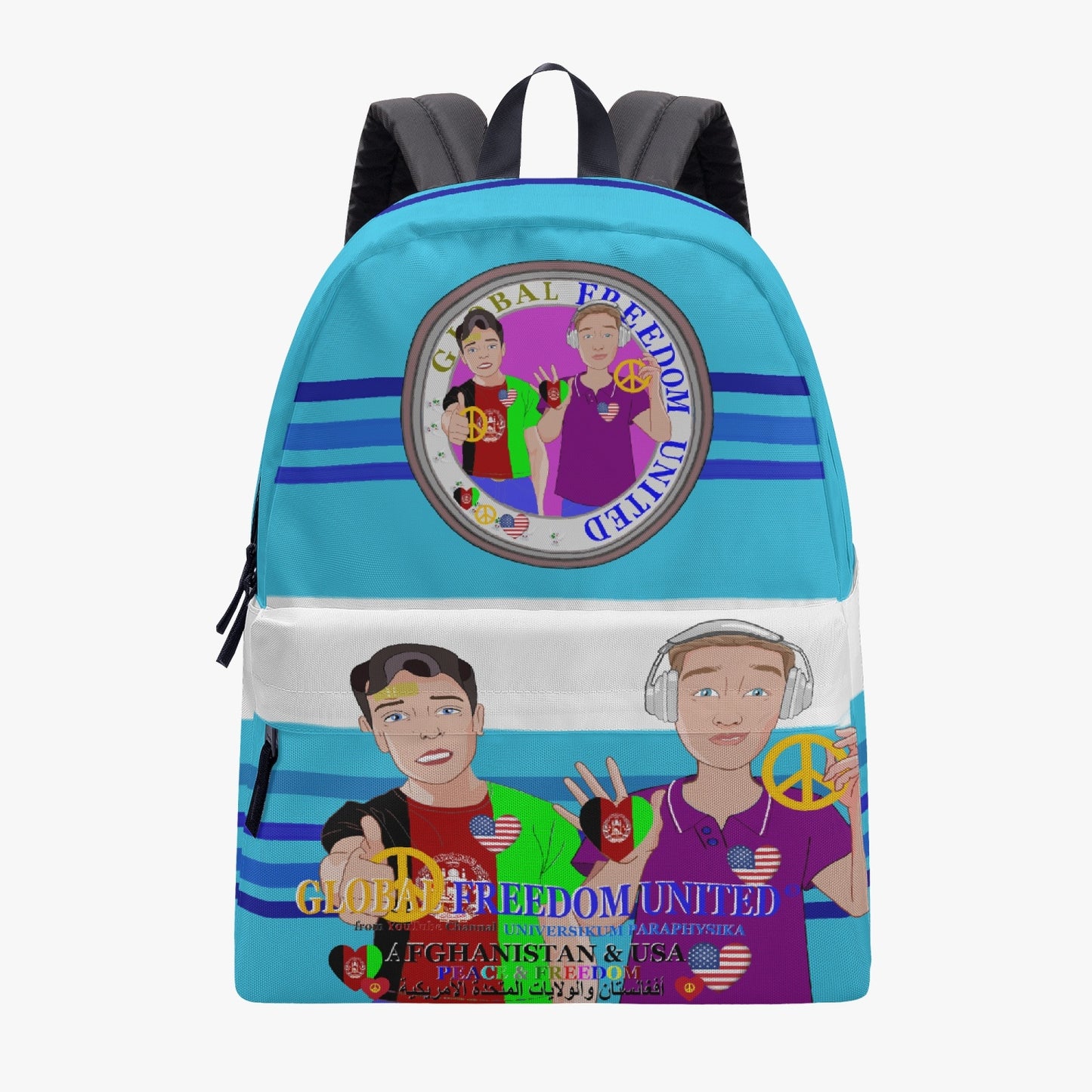 GLOBAL FREEDOM UNITED© Men AFGHANISTAN & USA BLUE All-over-print Canvas Backpack