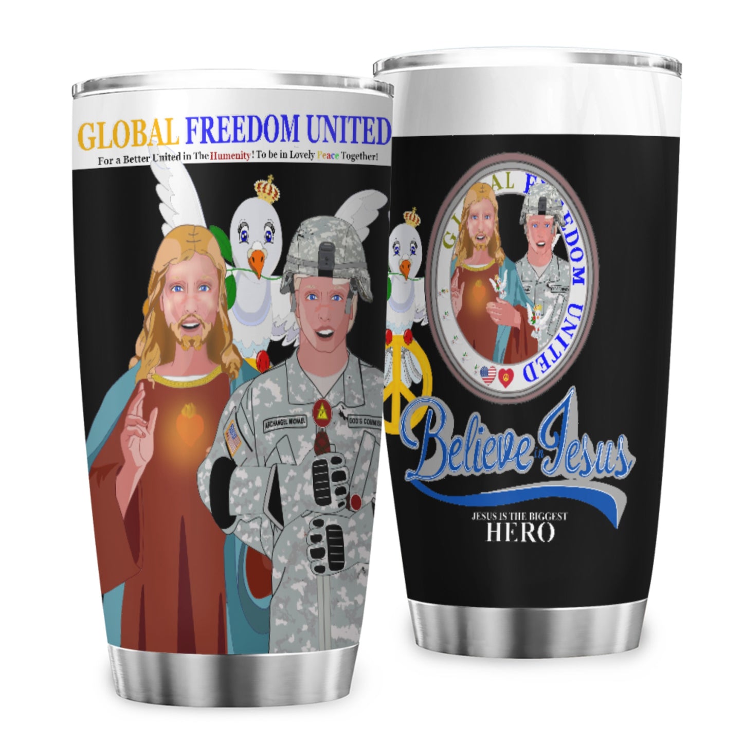 Tumbler GLOBAL FREEDOM UNITED© Jesus Is The Biggest Hero Black For US American Soldiers Men Black